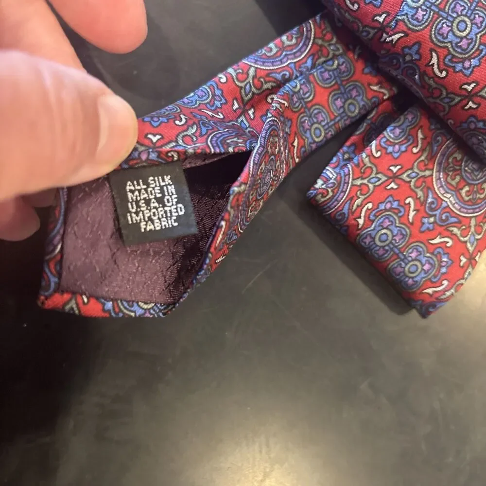Vintage Christian Dior Silk Tie Necktie Red Geometric 4